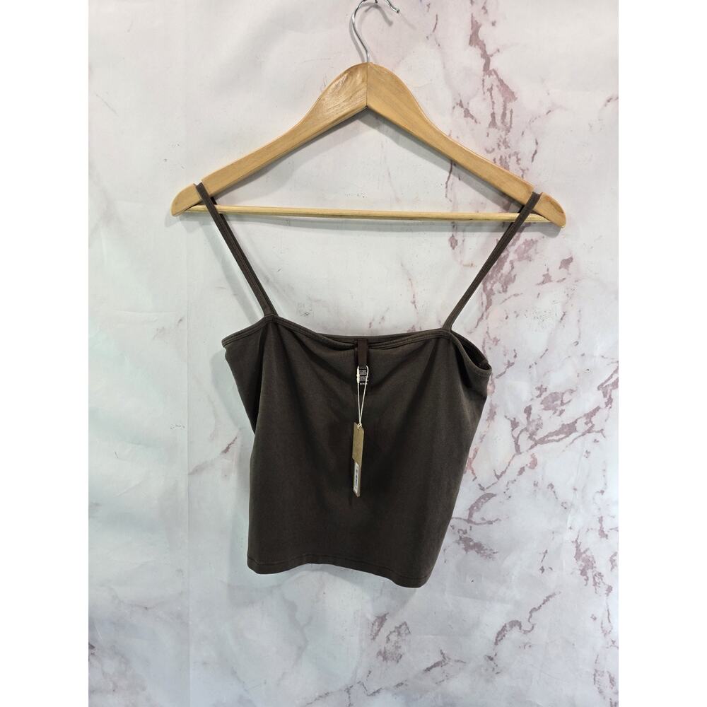 Skims Tank Top Womens Medium Brown Crop New Vintage Cami Spaghetti Square Neck - Picture 9 of 11